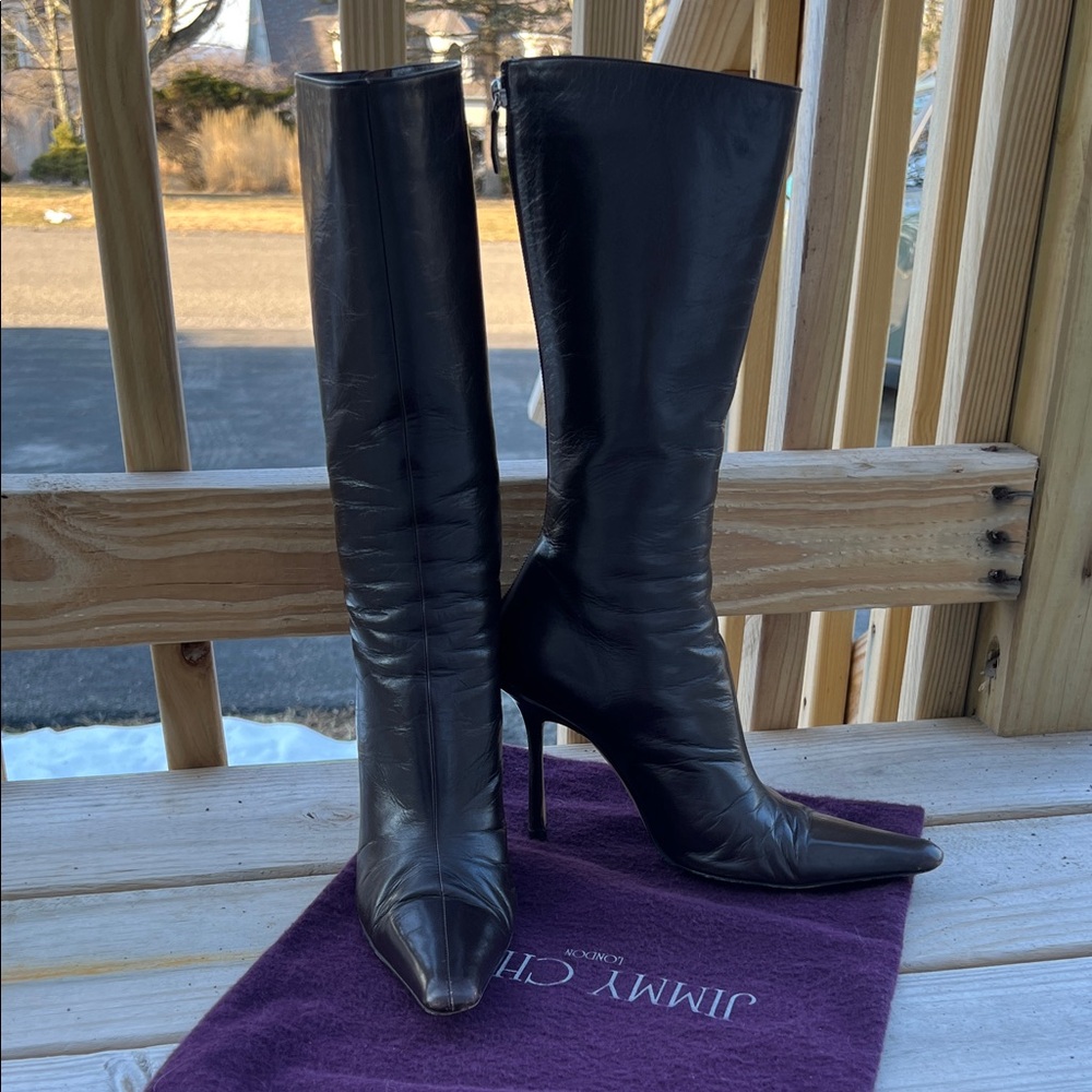 Jimmy Choo Dark Brown Leather Heeled Boots